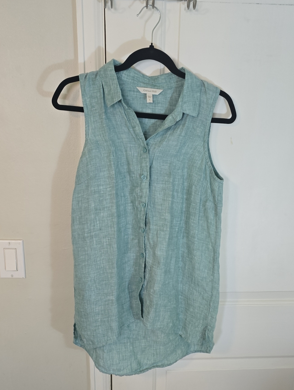 Garnet Hill Sleeveless Button-Front Linen Tunic in Seafoam